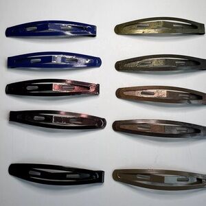 Vintage Barrettes Snap Metal Multicolor Brown Blue 10 count 2 1/2" Hairstyles